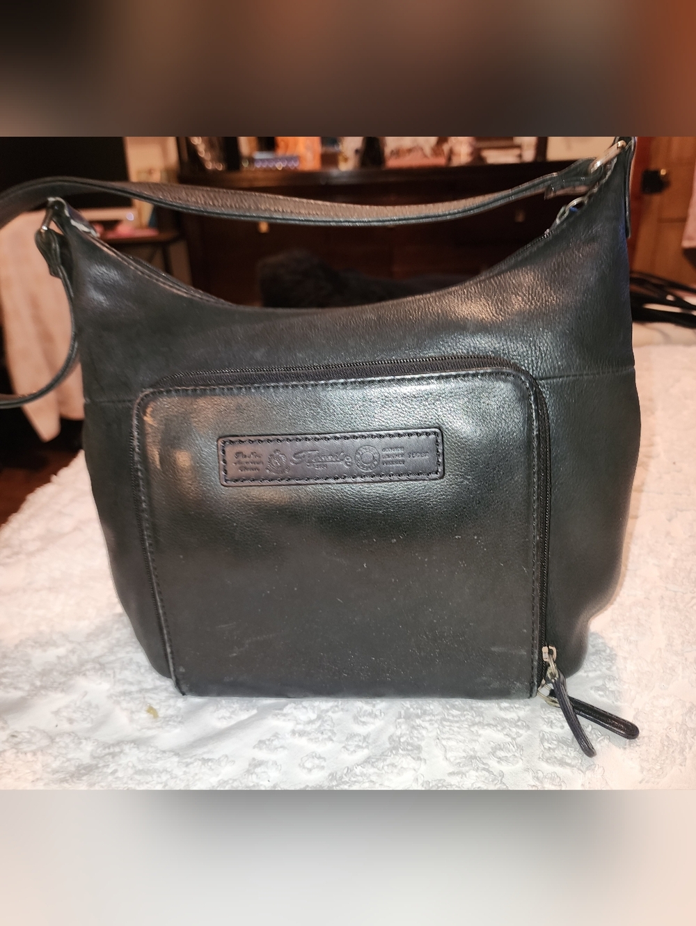 VTG Fossil 1954 CLASSIC BLACK Pebbled Leather Purse Shoulder Bag 11” x 9” x 4"